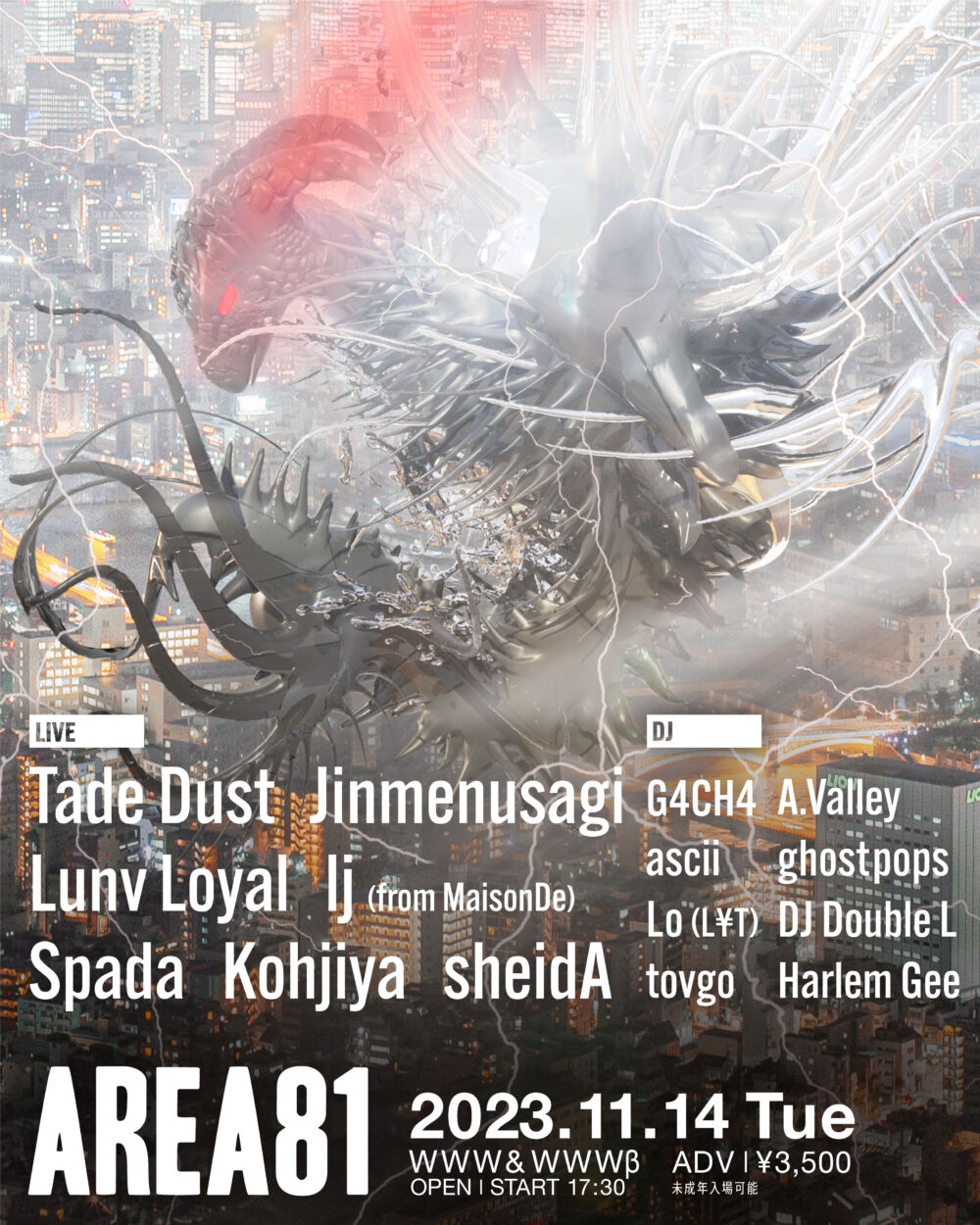 Tade Dust、Jinmenusagi、Lunv Loyal、lj、Spadaら集結 『AREA81』11月開催